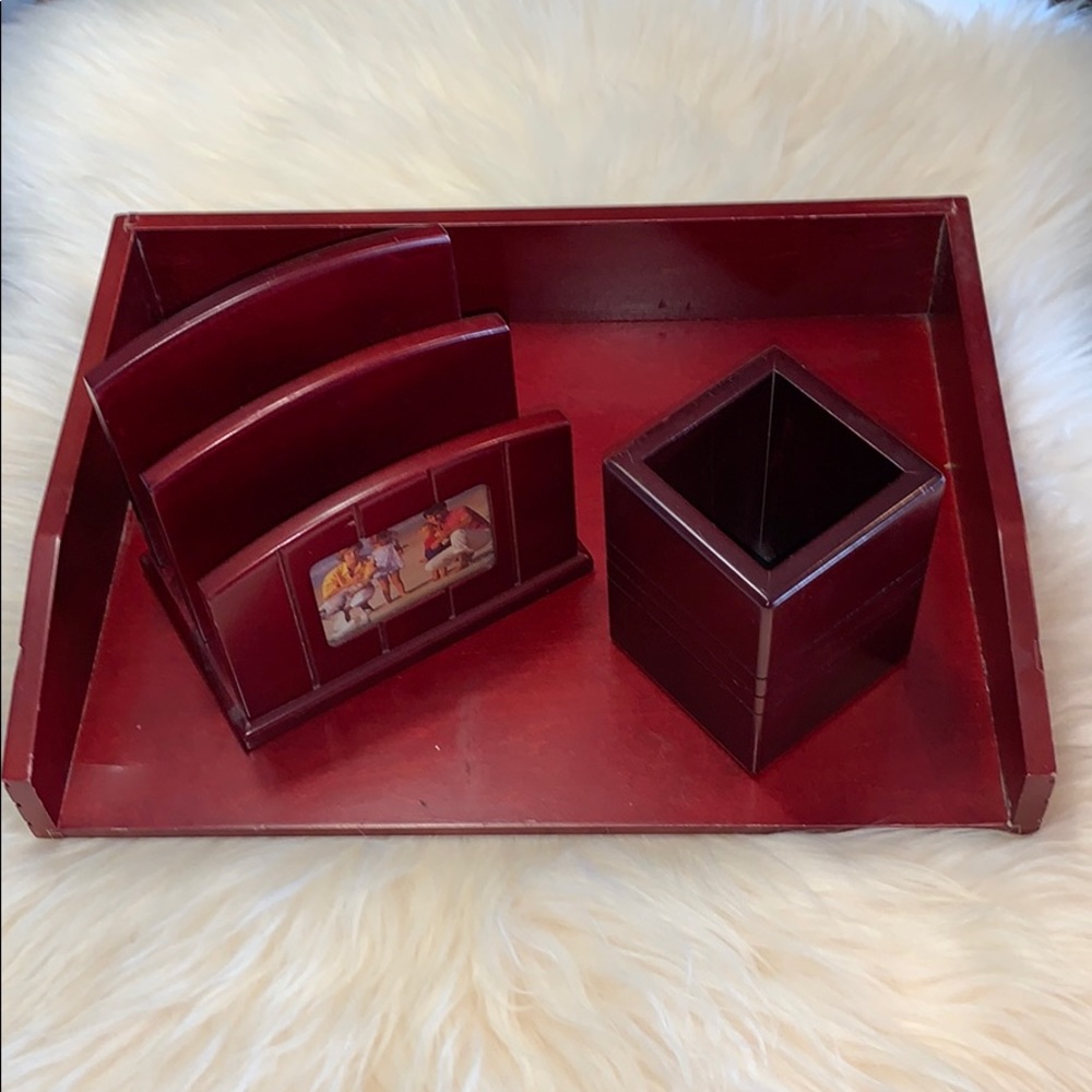 SALE!!! wooden Desk organizer set with picture frame.   4